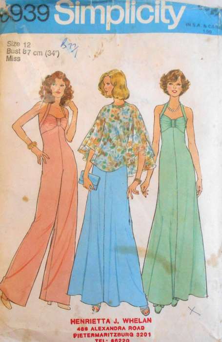 SIMPLICITY 6939 HALTER DRESS-WIDE LEG HALTER JUMPSUIT & PONCHO SIZE 12 BUST 87 CM COMPLETE