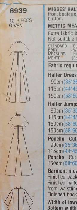 SIMPLICITY 6939 HALTER DRESS-WIDE LEG HALTER JUMPSUIT & PONCHO SIZE 12 BUST 87 CM COMPLETE