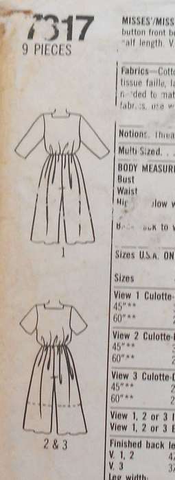 SIMPLICITY 7317 CULOTTE DRESS IN 2 LENGTHS SIZE 10-18 COMPLETE-UNCUT-F/FOLDED