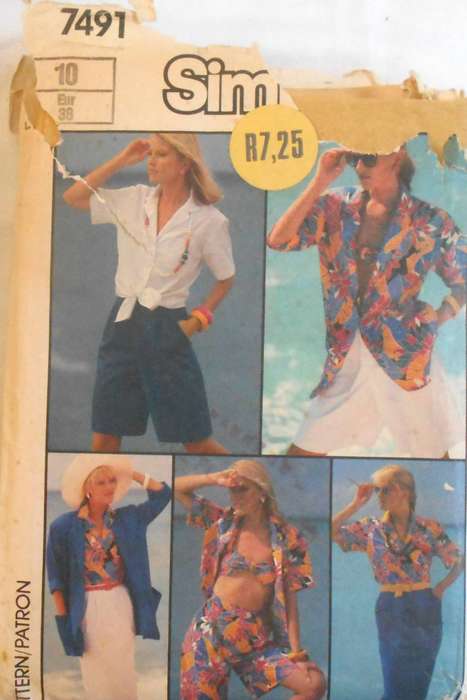 SIMPLICITY 7491 SKIRT-SHORTS-BRA TOP-SHIRT-UNLINED JACKET SIZE 10 COMPLETE-MOSTLY UNCUT