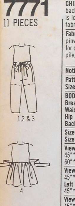 SIMPLICITY 7771 CHILDS JUMPSUIT IN 2 LENGTHS & PINAFORE SIZE 5-6X YEARS COMPLETE-CUT TO 6X YEARS