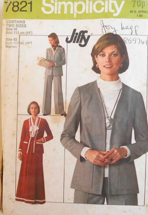 SIMPLICITY 7821 SKIRT-PANTS-UNLINED JACKET SIZE 40-42 COMPLETE-ZIPLOC