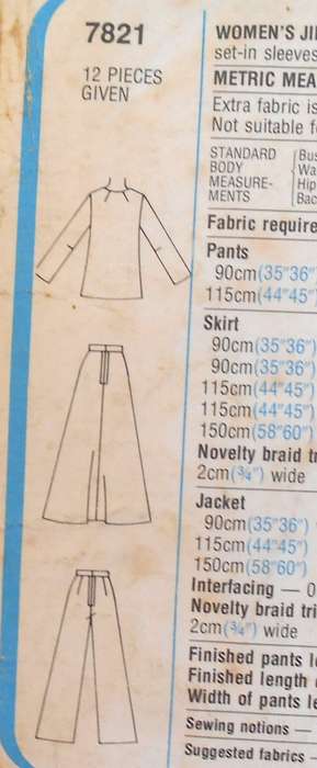 SIMPLICITY 7821 SKIRT-PANTS-UNLINED JACKET SIZE 40-42 COMPLETE-ZIPLOC