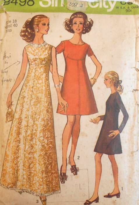 VINTAGE SIMPLICITY 8498 STUNNING HI WAIST DRESS IN 2 LENGTHS SIZE 18 BUST 40 COMPLETE