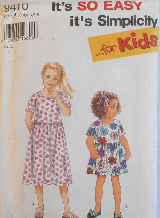 SIMPLICITY 9410 GIRLS DRESS IN 2 LENGTHS SIZE 3-8 YEARS COMPLETE-UNCUT-F/FOLDED