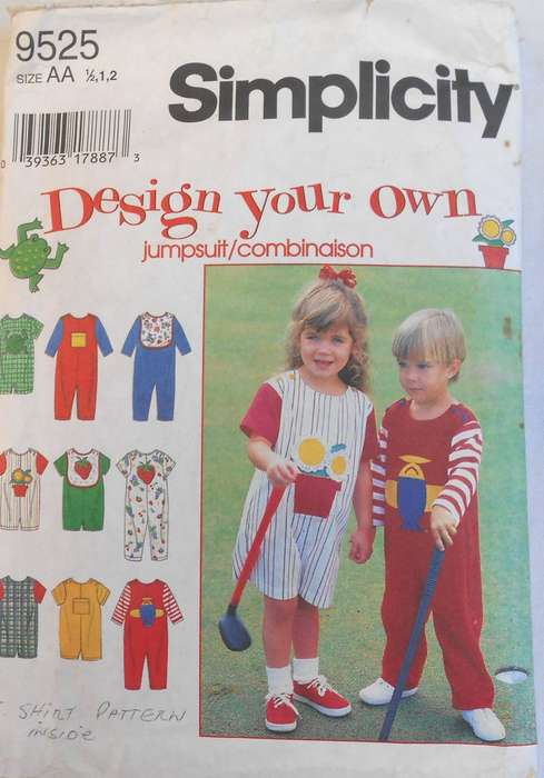 SIMPLICITY 9525 TODDLERS JUMPSUIT & BIB SIZE 6 mth 1- 2 YEARS COMPLETE-CUT TO 2 YEARS