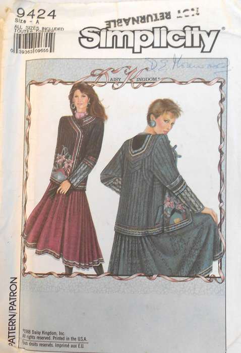 SIMPLICITY 9424 LINED QUILTED JACKET SIZES-M-L (10-20) COMPLETE-UNCUT-F/FOLDED