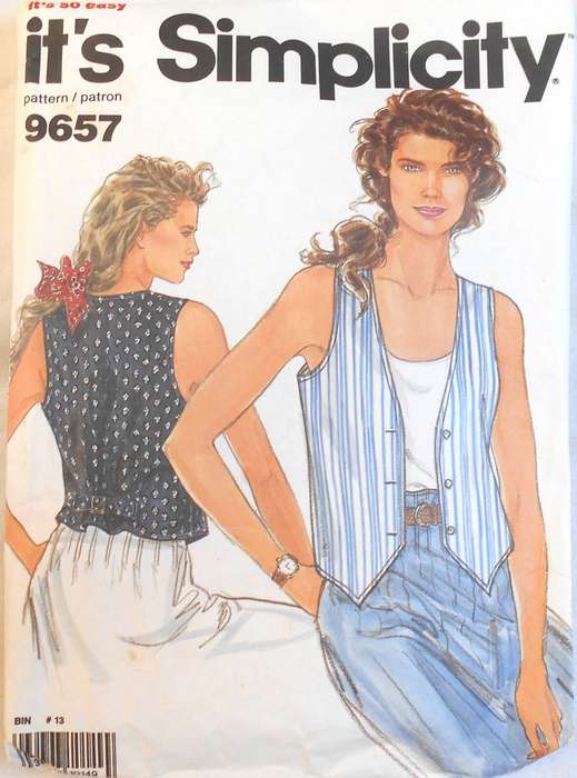 SIMPLICITY 9657 UNLINED WAISTCOATS SIZES 10-20 COMPLETE-UNCUT-RE/FOLDED