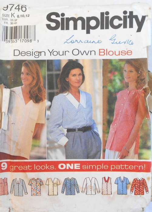 SIMPLICITY 9746 DESIGN YOUR OWN BLOUSE SIZES 8-10-12 COMPLETE-CUT TO 12 ZIPLOC