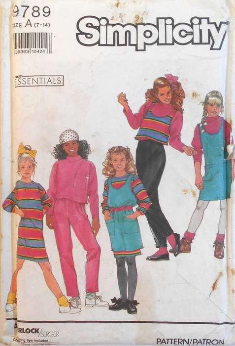 SIMPLICITY 9789 GIRLS KNIT PANTS DRESS TOP-PINAFORE-WAISTCOAT SIZES 7-14 YEARS COMPLETE UNCUT-F/FOLD