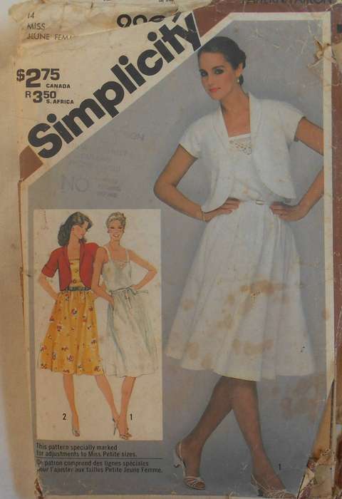 SIMPLICITY 9909 PULLOVER SUNDRESS WITH UNLINED BOLERO JACKET SIZE 14 COMPLETE ZIPLOC