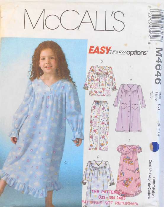 McCALLS M4646 GIRLS ROBE-NIGHTGOWN-TOP & PANTS SIZE 6-7-8 YEARS COMPLETE CUT TO 8 YEARS