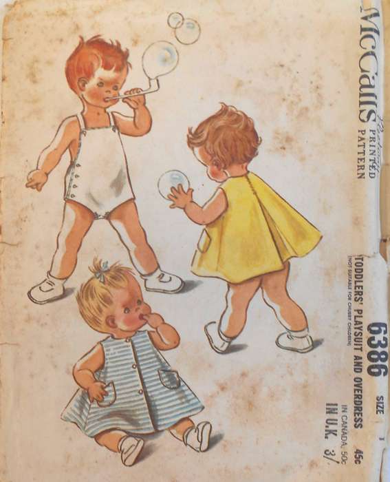 VINTAGE McCALLS 6386 TODDLERS PLAYSUIT & OVERDRESS SIZE 1 YEAR NO PLAYSUIT PATTERN