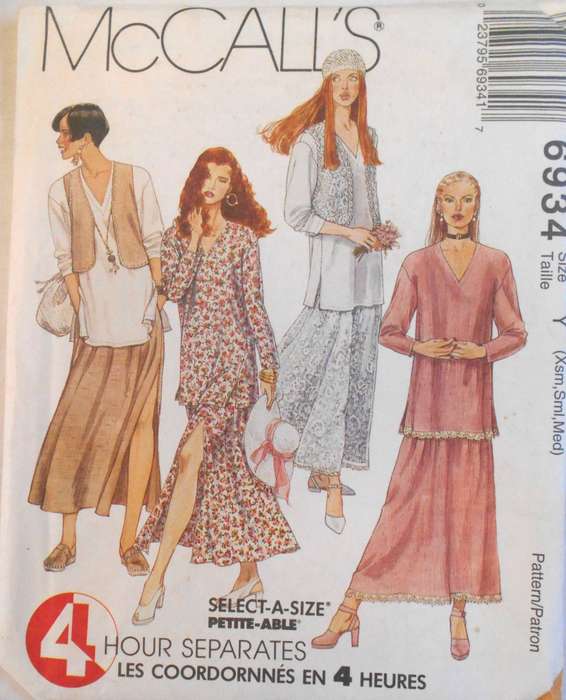 McCALLS 6934 UNLINED/LINED WAISTCOAT-TUNIC-SKIRT- SIZE XS-S-M (4-14) COMPLETE-UNCUT-F/FOLDED