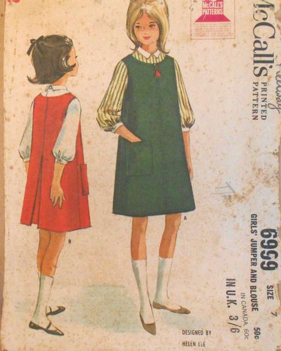 VINTAGE McCALLS 6999 GIRLS DRESS/PINAFORE-BLOUSE SIZE 7 YEARS COMPLETE IN AN ENVELOPE