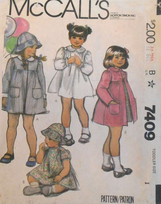 McCALLS 7409 TODDLERS COAT-DRESS-HAT SIZE 1 YEAR SEE LISTING