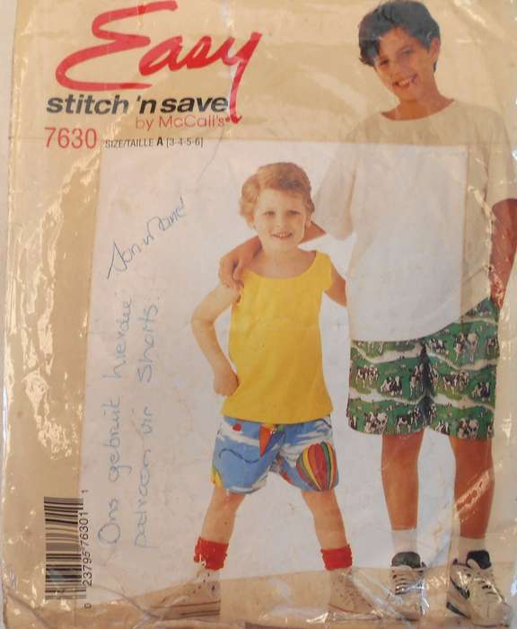 McCALLS 7630 BOYS T SHIRT-TANK TOP-PULL ON SHORTS SIZE 3-4-5-6 YEARS COMPLETE CUT TO 6