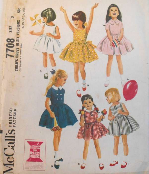 VINTAGE McCALLS 7708 GIRLS DRESS IN SIX VERSIONS SIZE 3 YEARS COMPLETE
