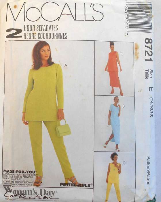 McCALLS 8721 TUNIC-PULL ON PANTS & SKIRT SIZE 14-16-18 COMPLETE CUT TO 18