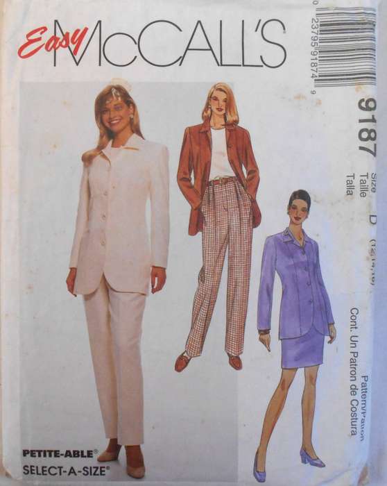 McCALLS 9187 UNLINED JACKET-PANTS-SKIRT SIZE 12-14-16 COMPLETE- CUT TO 16