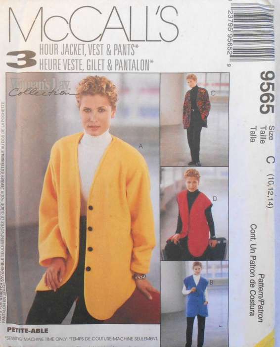 McCALLS 9565 JACKET-WAISTCOAT-PULL ON PANTS SIZE 10-12-14 COMPLETE-UNCUT-F/FOLDED