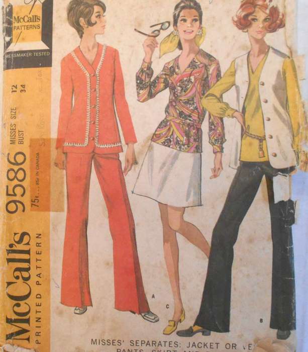 VINTAGE McCALLS 9586 JACKET-WAISTCOAT-PANTS-SKIRT-BLOUSE SIZE 12 BUST 34 COMPLETE-ZIPLOC