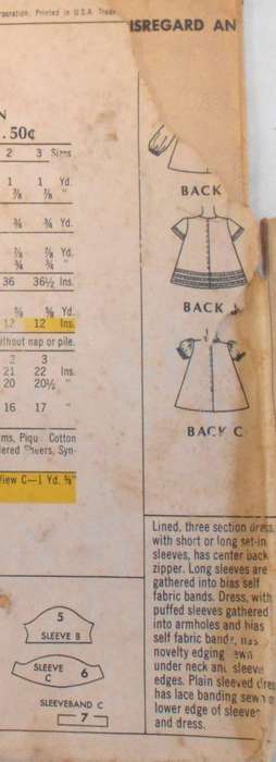 VINTAGE McCALLS 9728 TODDLERS DRESS IN THREE VESIONS SIZE 6 MONTHS COMPLETE-ZIPLOC