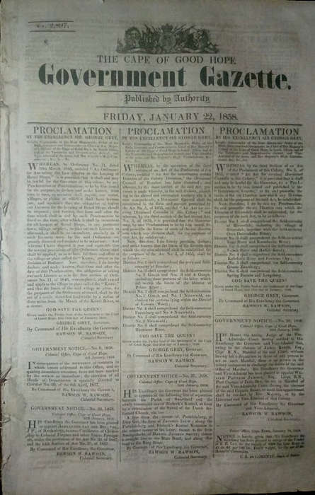 The Cape of Good Hope Government Gazette 1858 (Cape interest)