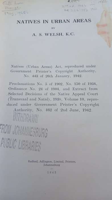 Natives in Urban Areas (1943)