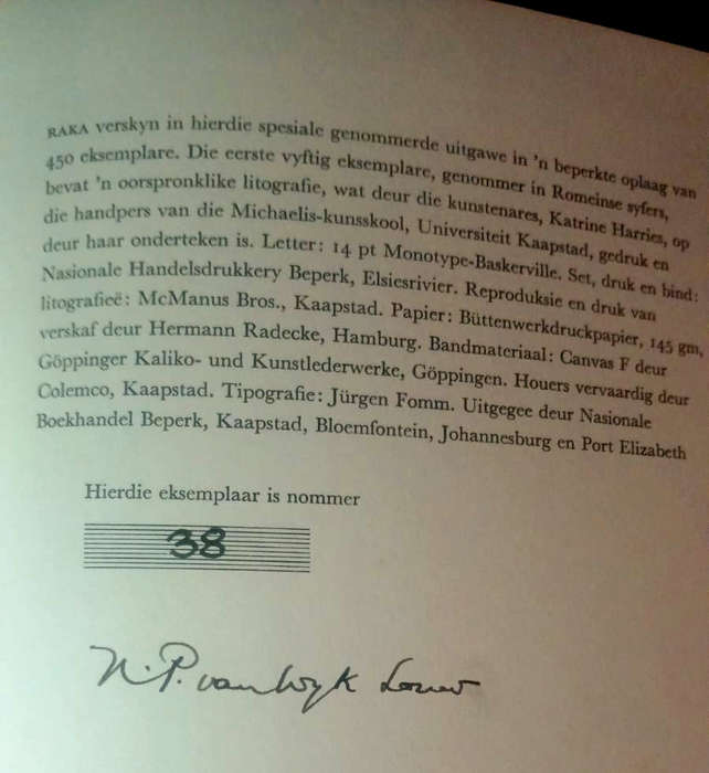 RAKA  -  Numbered Edition, SIGNED BY  N.P. van Wyk Louw (in slipcase)