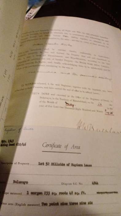 Bulawayo Property Deed, 1897