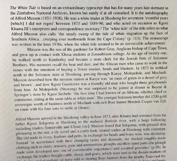 The White Tide ( Kgosi Khama III interest)