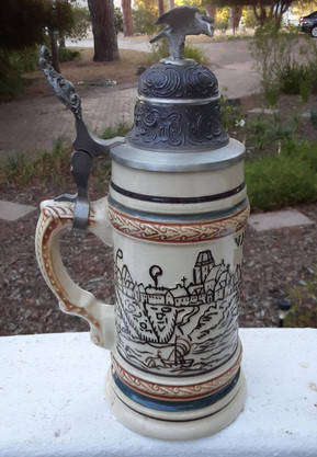 Eastern European beer stein with flip top lid