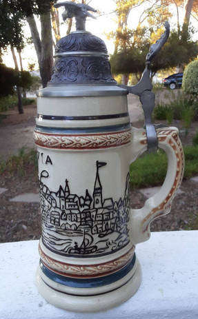 Eastern European beer stein with flip top lid