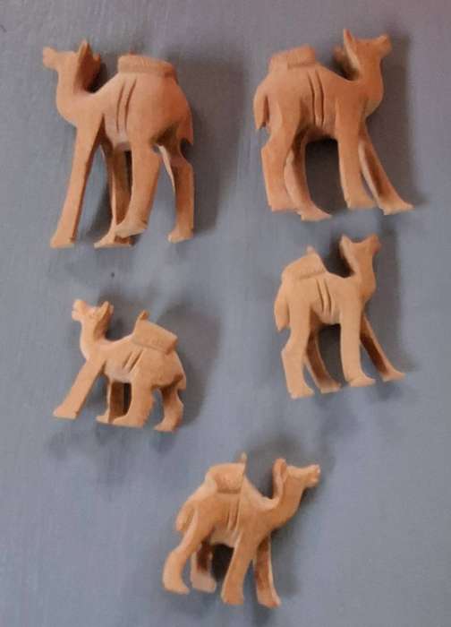 Wood Carved Minature Camel Animal Set (handmade)