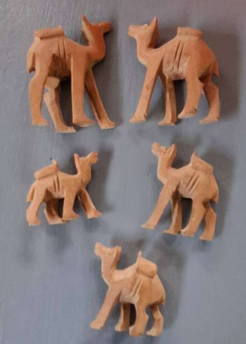 Wood Carved Minature Camel Animal Set (handmade)