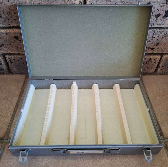 Rowi Vintage Metal 35mm Slide Case with Original Box Plus Baximat 35MM Straight Cassette Holder