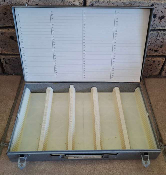 Rowi Vintage Metal 35mm Slide Case with Original Box Plus Baximat 35MM Straight Cassette Holder