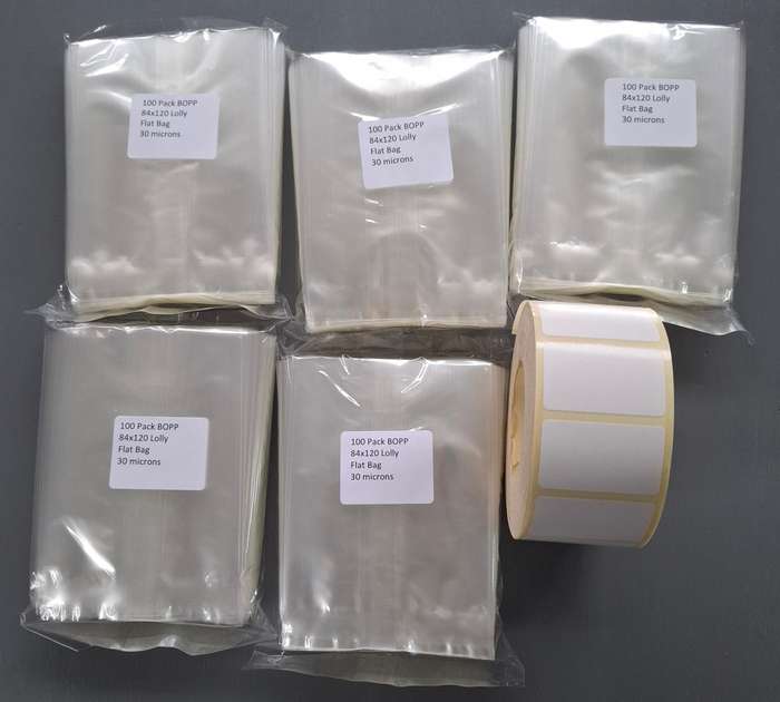 5 X 100 Pack Bopp 84X120 Lolly Flat Bags 30 Microns