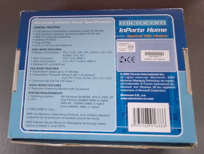 Microcom Internal 56K PCI Modem Card