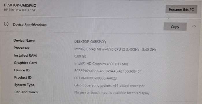 HP EliteDesk 800 G1 SFF Pc i7 8GB Ram 256GB Solid State Drive Windows 10 Pro
