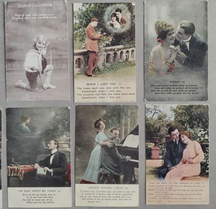 Vintage Romantic Post Cards (x15) - used