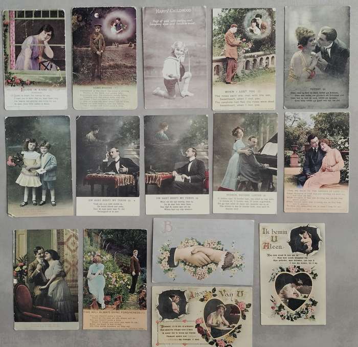 Vintage Romantic Post Cards (x15) - used