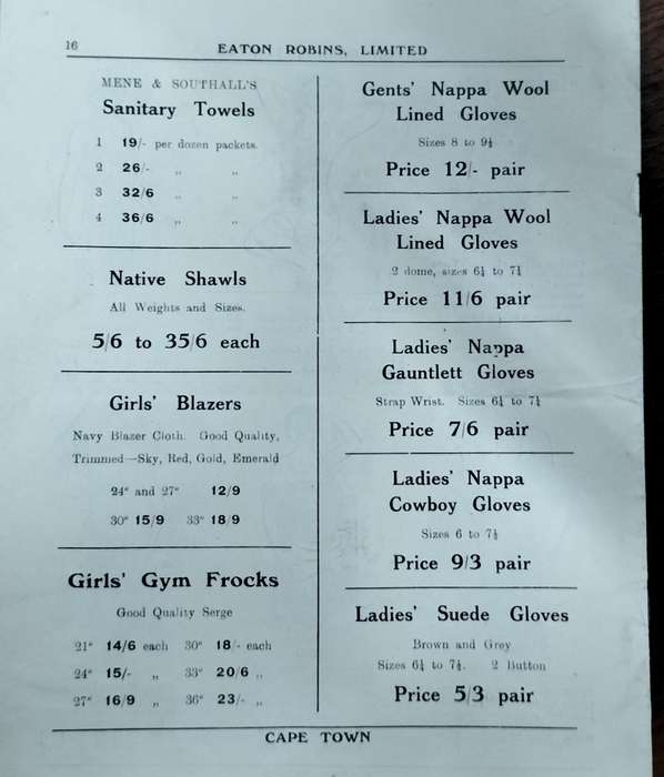 Cape Town History - Eaton Robins ladies winter catalogue 1925 (16 pages)