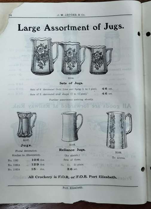 Port Elizabeth History -  JW Jagger & Co Crockery Price list 1925 (40 pages)