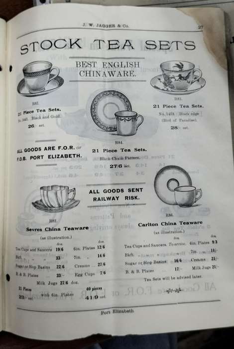 Port Elizabeth History -  JW Jagger & Co Crockery Price list 1925 (40 pages)