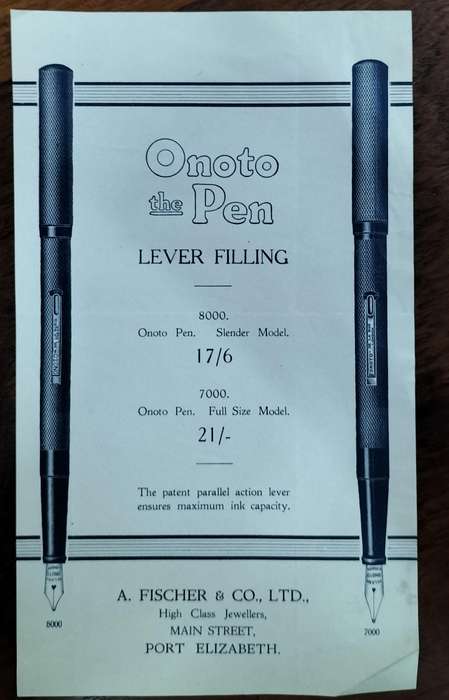 Port Elizabeth history - Onoto the Pen - Advertising - A Fischer 1925 (1 sheet)
