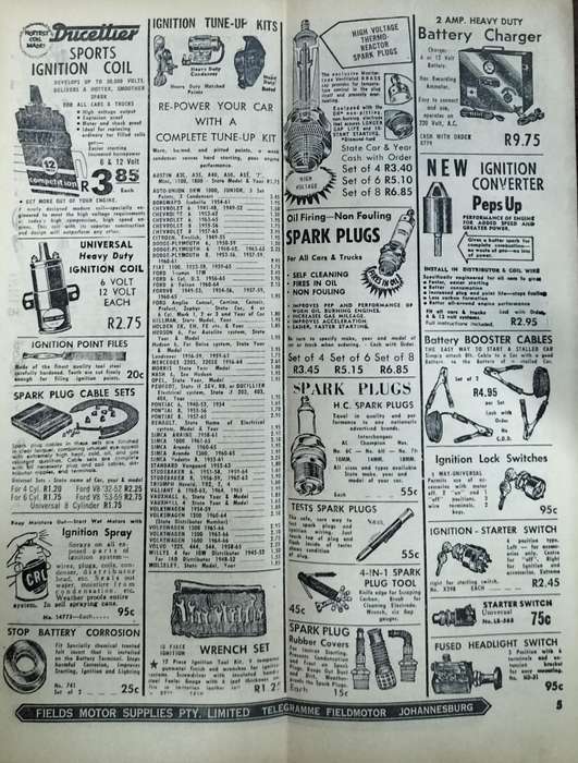 Fields Motor Supplies Catalogue - Johannesburg - Mid 1960s (24 pages)