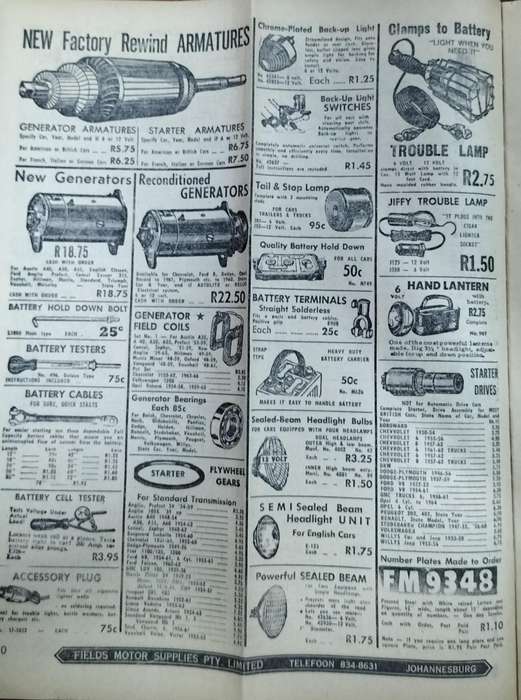 Fields Motor Supplies Catalogue - Johannesburg - Mid 1960s (24 pages)