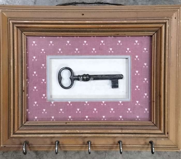Beautifully framed vintage key - frame acts as a key holder